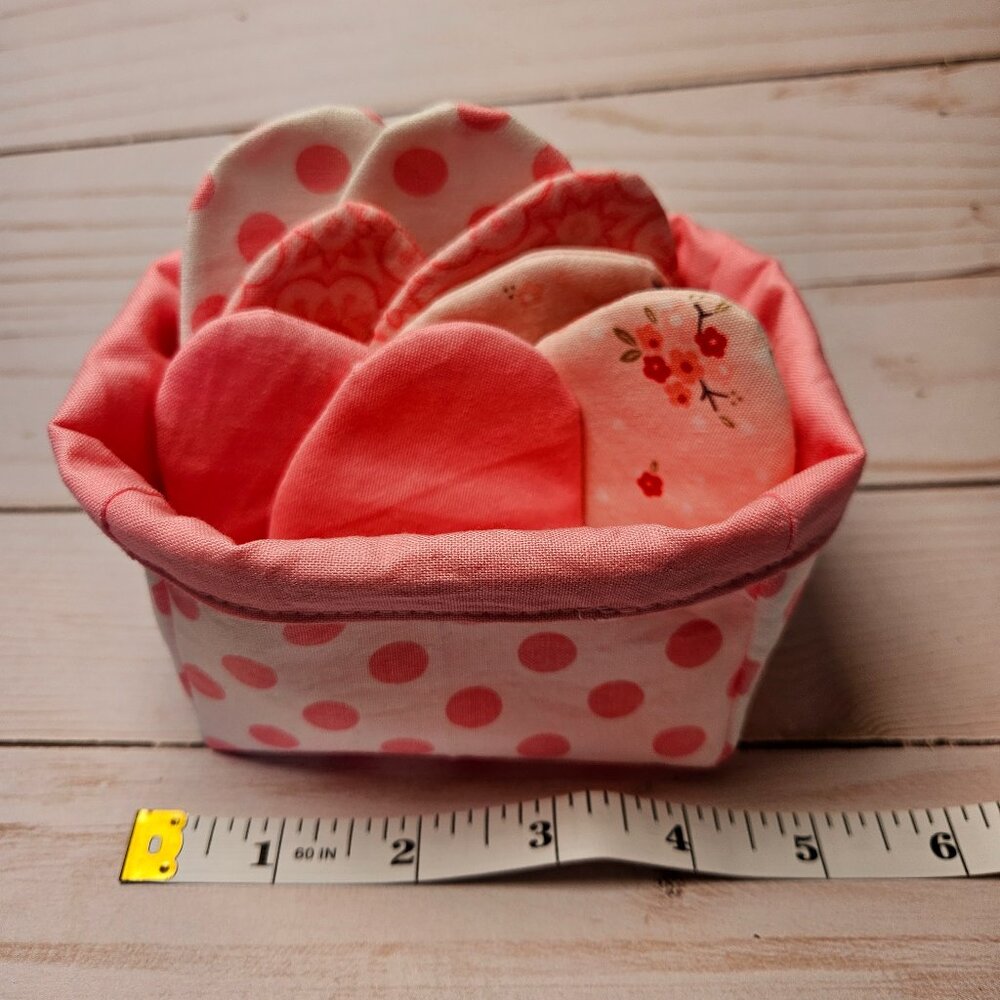 Pink and Polka dot Fabric basket with 8 Refillable Fabric Easter Eggs - Homemade